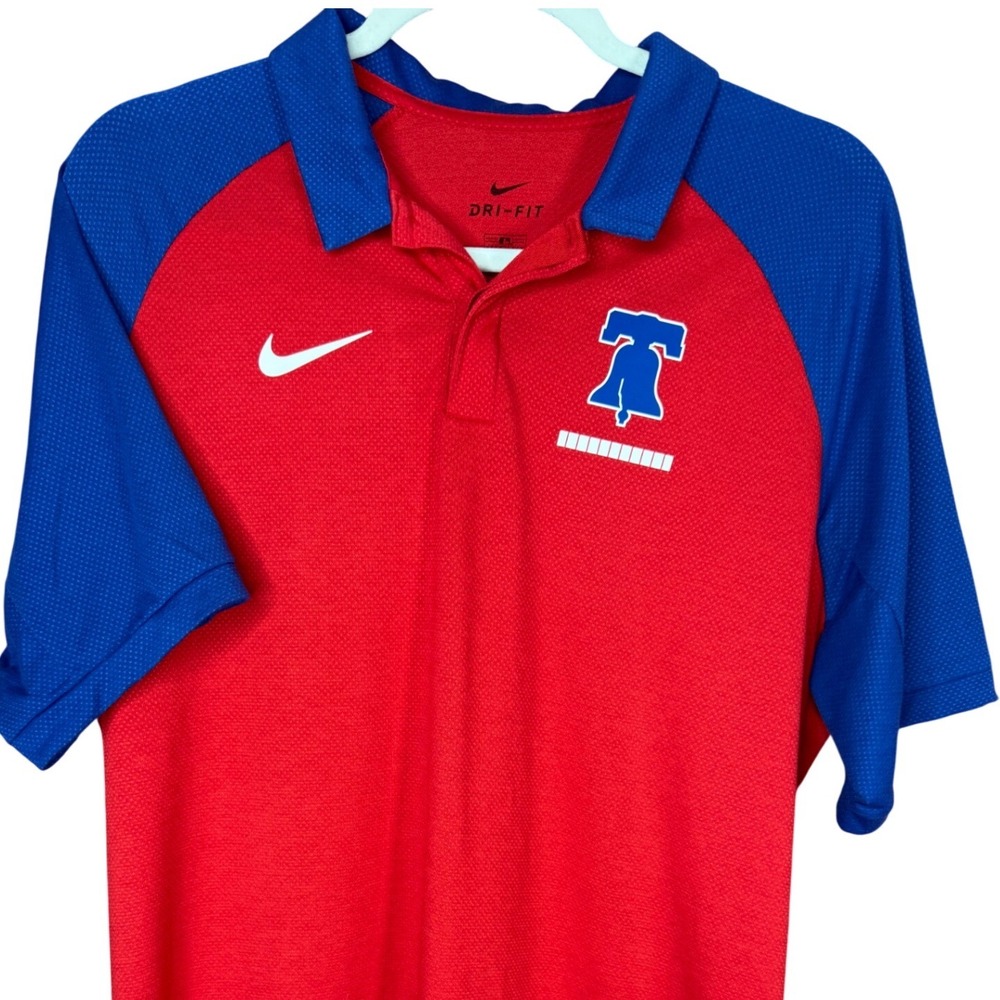 Nike Philadelphia Phillies MLB Polo Shirt Mens Med Red Blue Dri-FIT Liberty Bell